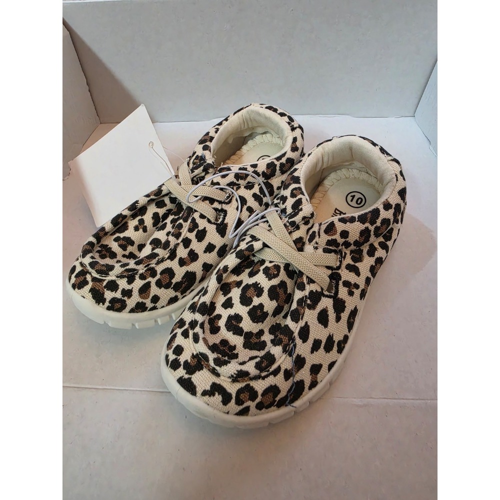 NWT Bumble + Birdie Kids Leopard Print Moc Toe Slip-On Loafers Size 10T
